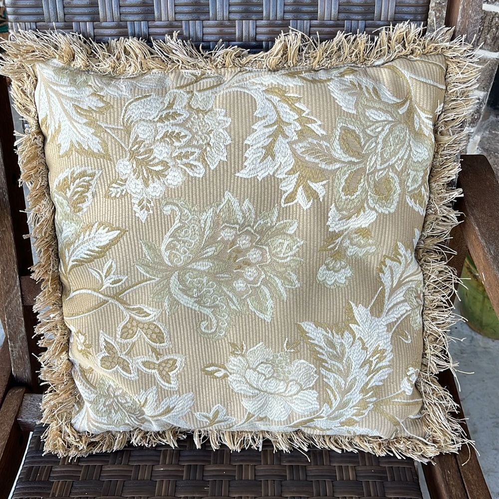 Tasseled Champagne Floral Pillow